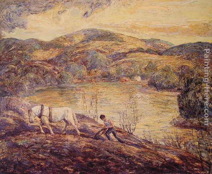 Ploughing painting - Ernest Lawson Ploughing art painting